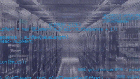 Data Processing Animation Over Server Racks in Datacenter