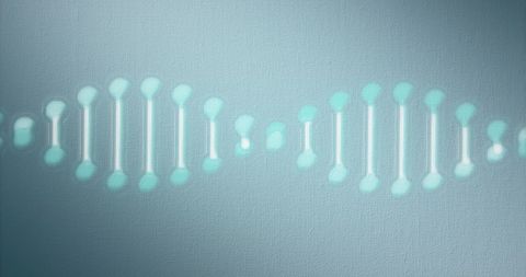 Rotating dna helix with blue background signaling medical technology