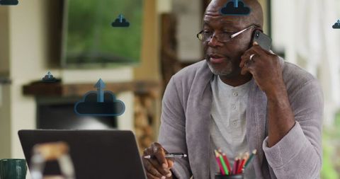 Businessman Discussing Ideas Over Smartphone with Cloud Technology Concept