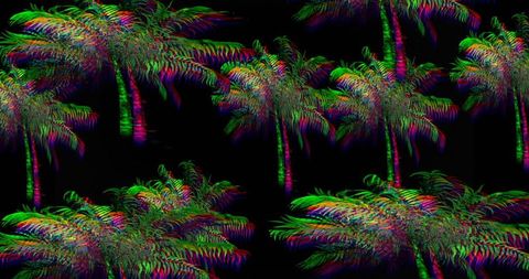 Glitch art palm trees on black background
