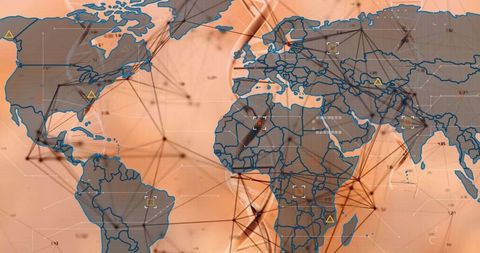 Global Network Map with DNA Helix and Data Grid Overlay