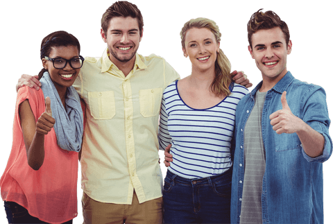 Diverse team celebrating success with thumbs up gesture