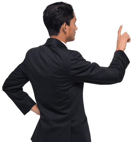 transparent back view of asian businessman pointing upward - Download Free Stock Videos Pikwizard.com