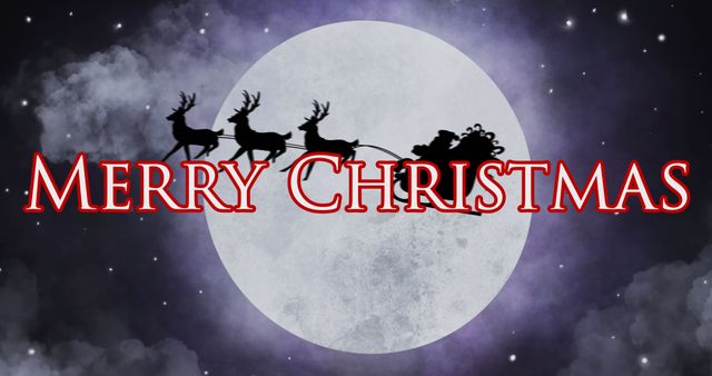 Merry Christmas Text Over Santa in Sleigh Against Full Moon Background - Download Free Stock Images Pikwizard.com