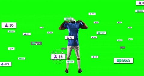 Soccer Player Embracing Victory with Social Media Integration