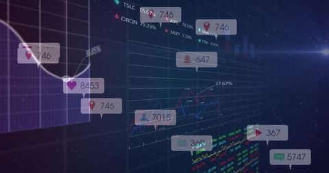 Futuristic digital data dashboard with analytics and graph icons