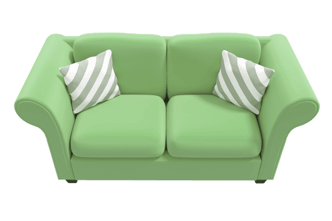 Transparent Green Sofa with Striped Cushions, High Angle View