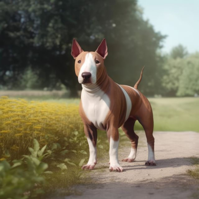 Portrait of brown bull terrier in field, created using generative ai technology - Download Free Stock Photos Pikwizard.com