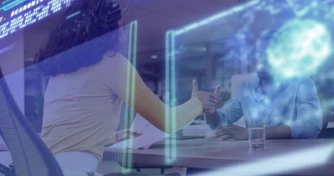 Shaking hands through augmented reality interface during collaborative business meeting