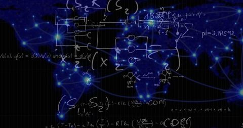 Handwritten Mathematical Formulae on Blue Network Background