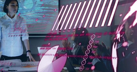 Woman presenting data using charts and laptop in modern conference room