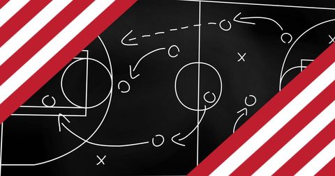 Basketball game plan strategy with red and white design