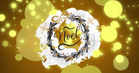 Noel Calligraphy with Wreath on Orange Festive Background