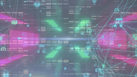 Digital Network Symbols in Futuristic Virtual Interface