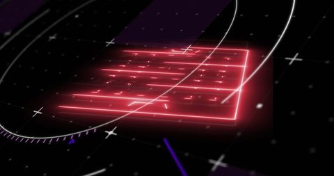 Neon red sports data concept art with digital elements