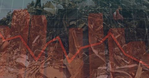 Metal Scrapyard Overlaid with Falling Financial Graph