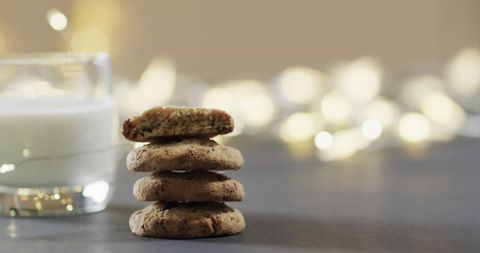 Stack of Cookies with Milk in Cozy Lighted Ambiance - Download Free Stock Images Pikwizard.com