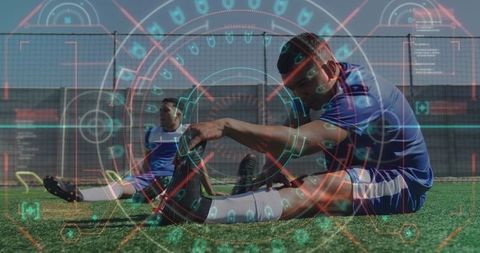 Augmented reality enhancements over athletes stretching on field