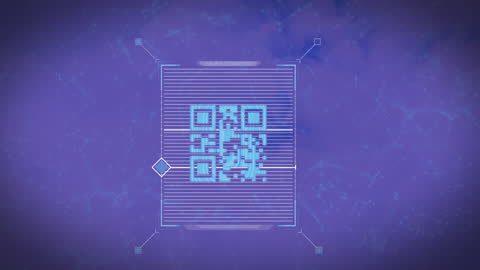 Digital Blue Background With QR Code and Data Animation