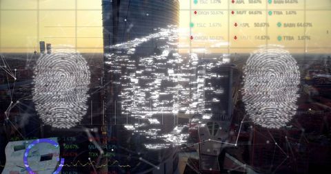 Digital Data Interface with Cityscape and Security Concept