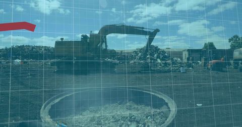 Machinery at Junkyard with Overlay of Financial Data and Graphs