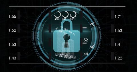 Cybersecurity keylock interface with digital hud elements