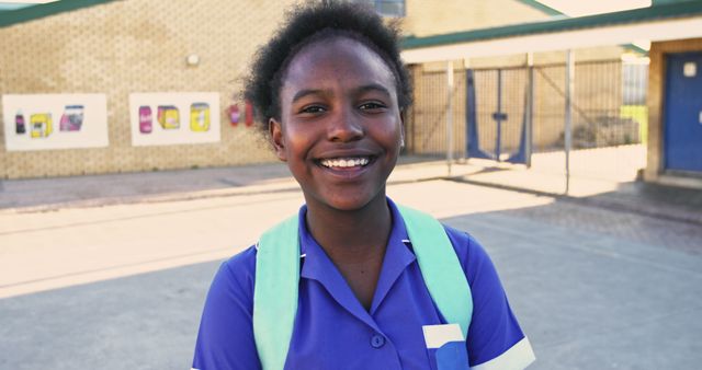 Smiling Young African Schoolgirl with Backpack - Download Free Stock Images Pikwizard.com