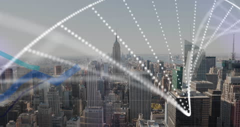 Dynamic DNA Animation Overlaying Urban Cityscape