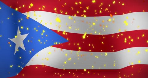Festive puerto rico flag with golden confetti celebrating patriotism