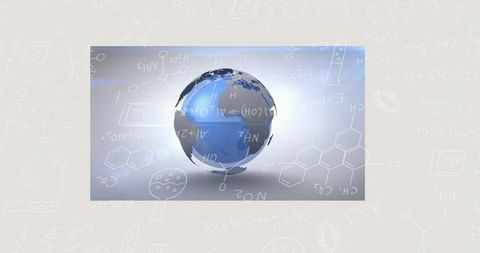 Rotating blue globe with chemical sketches important for science education