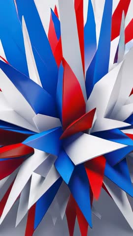 Rotating 3D sculpture revealing red white blue spikes in gray void vertical loop