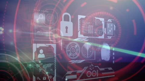 Futuristic Cybersecurity Interface with Data Processing Elements