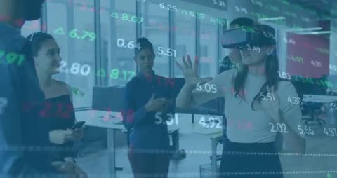 Colleagues Demonstrating VR Technology with Data Overlays