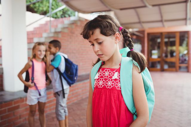 Sad Girl with Backpack Standing Alone at School - Download Free Stock Photos Pikwizard.com