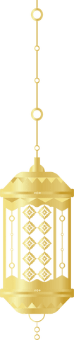 Golden lantern at end of elegant chain on transparent background
