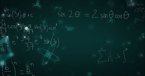 Abstract chalkboard with trigonometric and mathematical equations