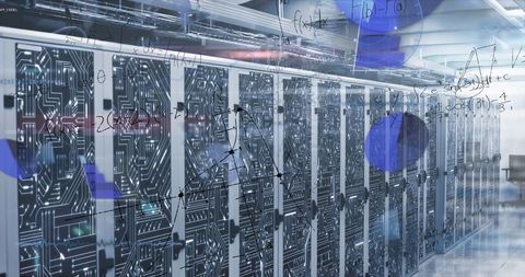 Modern data center with advanced server cabinets and led lights