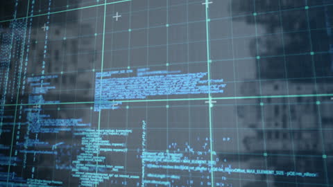 Abstract Digital Code and Grid Overlaying Cityscape