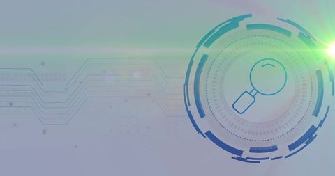 Futuristic Circular HUD Searching Interface with Magnifying Glass and Circuit Grid