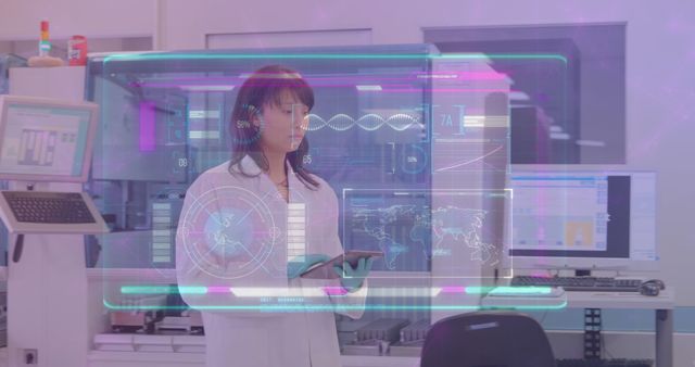 Female Scientist Using Augmented Reality Technology in Laboratory - Download Free Stock Images Pikwizard.com