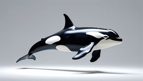 Levitating Orca Sculpture Against Gradient Backdrop