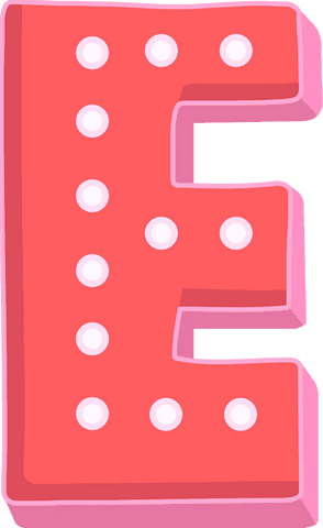 3d marquee style letter e with retro circular bulbs on transparent