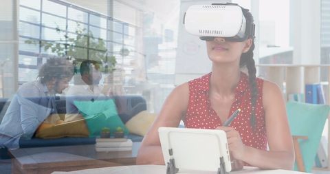 Businesswoman Using VR Technology in Modern Office Environment - Download Free Stock Images Pikwizard.com