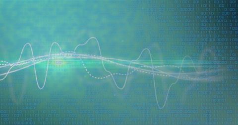 Teal Digital Waveform Displaying Binary Stream and Glowing Signal Traces