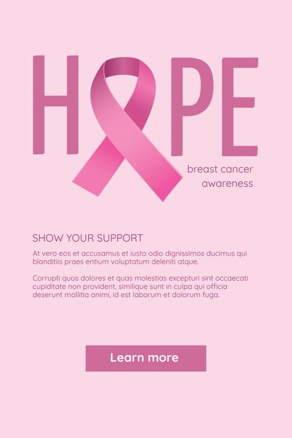 Breast Cancer Awareness Poster with Pink Ribbon and Hope Message - Download Free Stock Templates Pikwizard.com