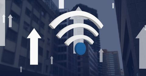 WiFi Signal Arrows Overlay on Urban Cityscape - Download Free Stock Images Pikwizard.com