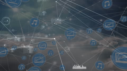 Digital Network Connections over Cloudy Sky Imagery