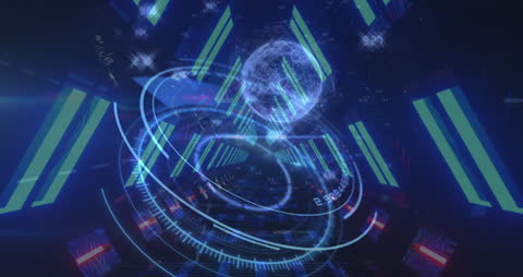 Futuristic Blue Neon Network with Data Elements