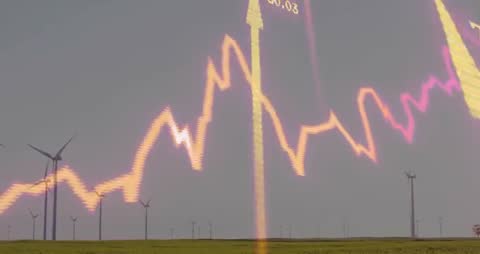 Renewable Energy Visualization with Line Chart and Wind Turbines