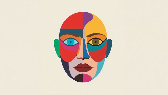 Abstract Geometric Human Face Art with Vibrant Colors